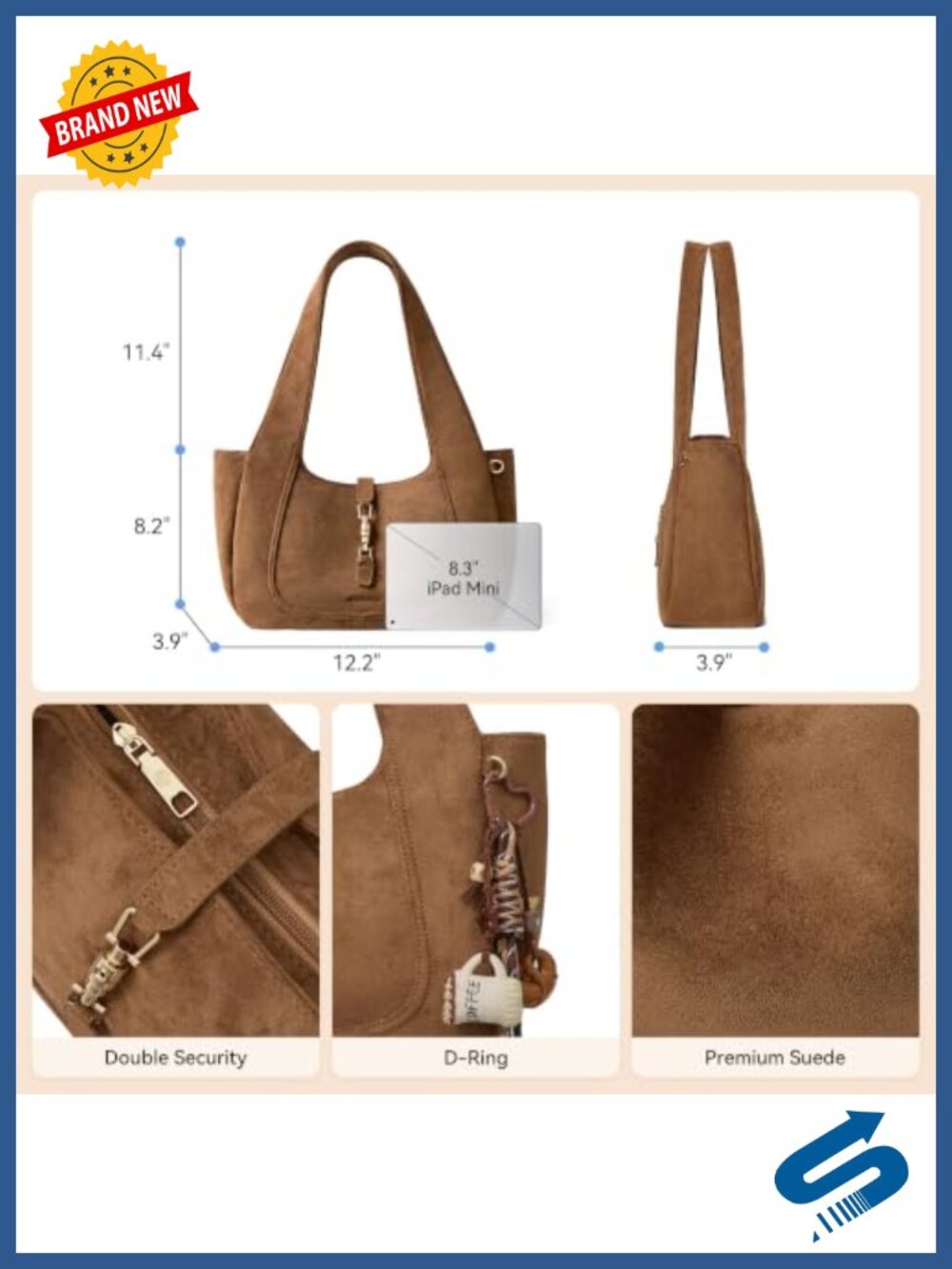Faux Suede Shoulder Bag Medium Dumpling Tote Lightweight Wide Strap - Picture 2 of 6